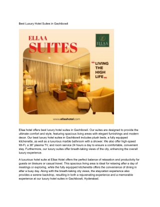 Luxury Hotel Suites and rooms in Gachibowli - Ellaa Hotels