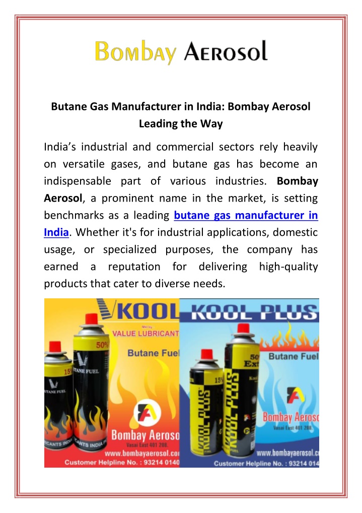 butane gas manufacturer in india bombay aerosol