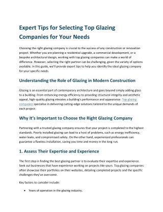 Expert Tips for Selecting Top Glazing Companies for Your Needs