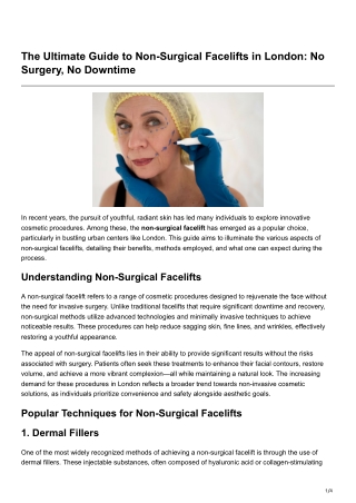 The Ultimate Guide to Non-Surgical Facelifts in London No Surgery No Downtime