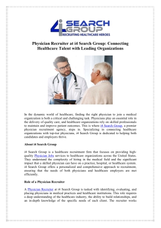 Physician Recruiter Services - i4 Search Group