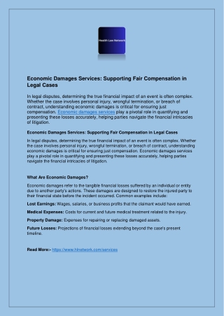 Economic Damages Services: Supporting Fair Compensation in Legal Cases