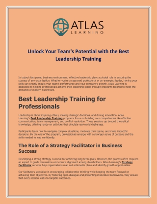 Unlock Your Teams Potential with the Best Leadership Training