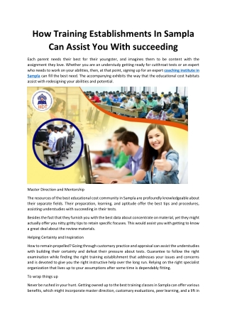 how training establishments in sampla can assist