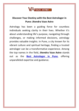 Discover Your Destiny with the Best Astrologer in Pune Jitendra Vaze Astro