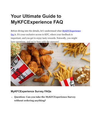 MyKFCExperience – KFC Survey– Free Chicken