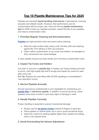 Top 10 Pipette Maintenance Tips for 2025