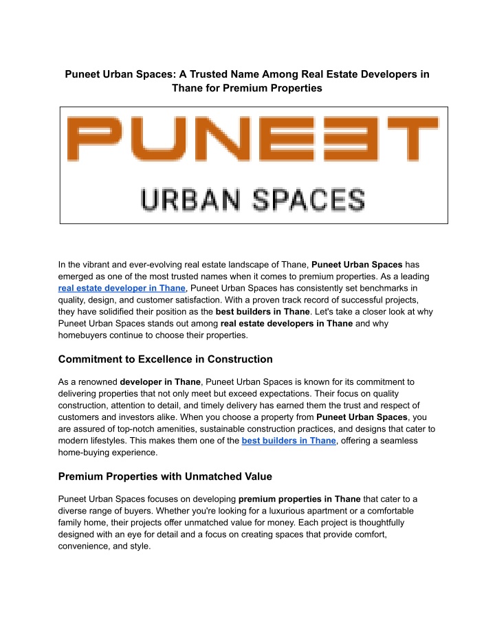 puneet urban spaces a trusted name among real