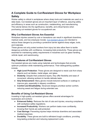 A Complete Guide to Cut-Resistant Gloves for Workplace Safety