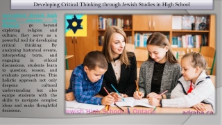 Developing Critical Thinking through Jewish Studies in High School