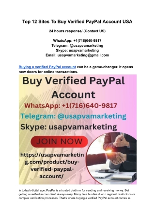 Top 12 Sites To Buy Verified PayPal Account USA 2024