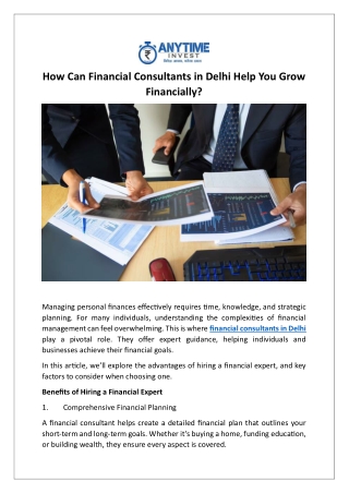 How Can Financial Consultants in Delhi Help You Grow Financially