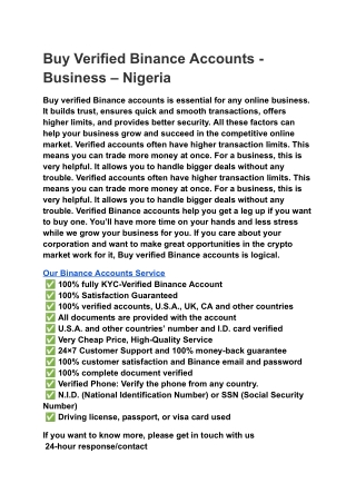 Buy Verified Binance Accounts - Business – Nigeria