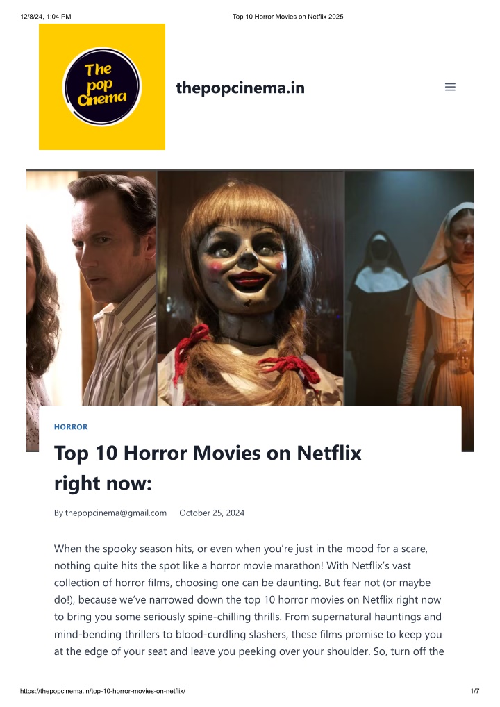 PPT Top 10 Horror Movies on Netflix 2025 PowerPoint Presentation