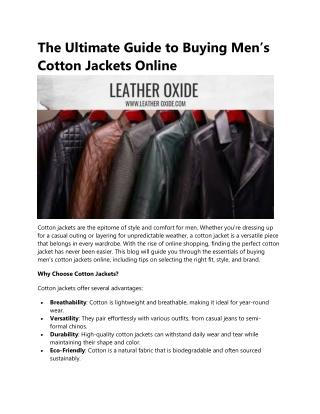 The Ultimate Guide to Buying Men’s Cotton Jackets Online