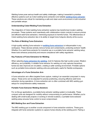 What Are the Best Cobot Welding Fume Extraction Solutions?