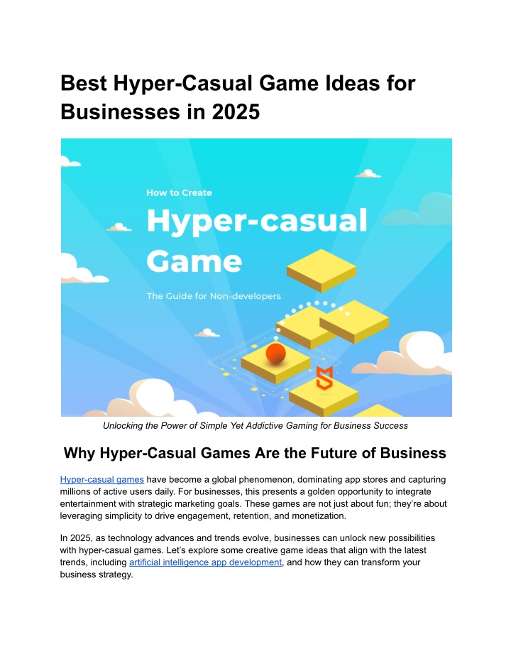 best hyper casual game ideas for businesses