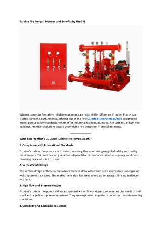 Turbine Fire Pumps- Features and Benefits by FireCPS