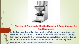 The Rise of Commercial Meatball Makers- A Game Changer for Food Businesses