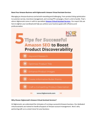 Boost Your Amazon Business with Highonrank’s Amazon Virtual Assistant Services