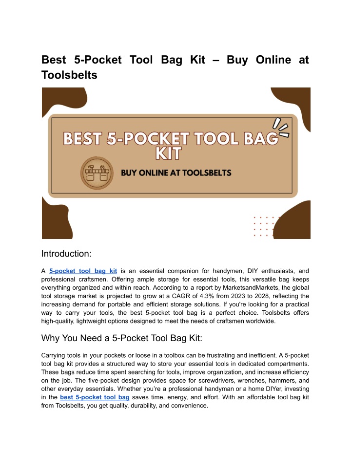 best 5 pocket tool bag kit buy online