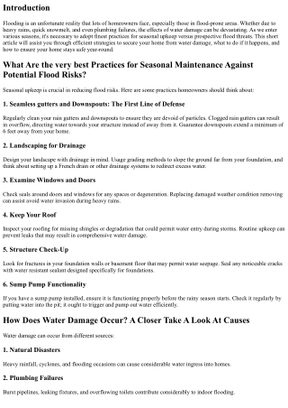 Finest Practices for Seasonal Maintenance Against Prospective Flood Threats