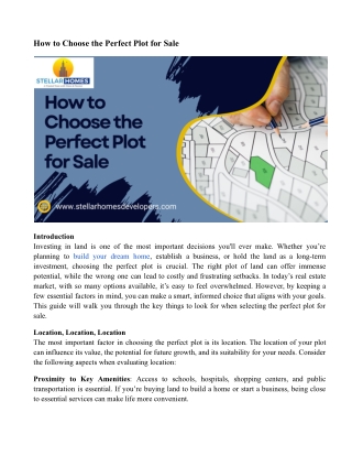 How to Choose the Perfect Plot for Sale