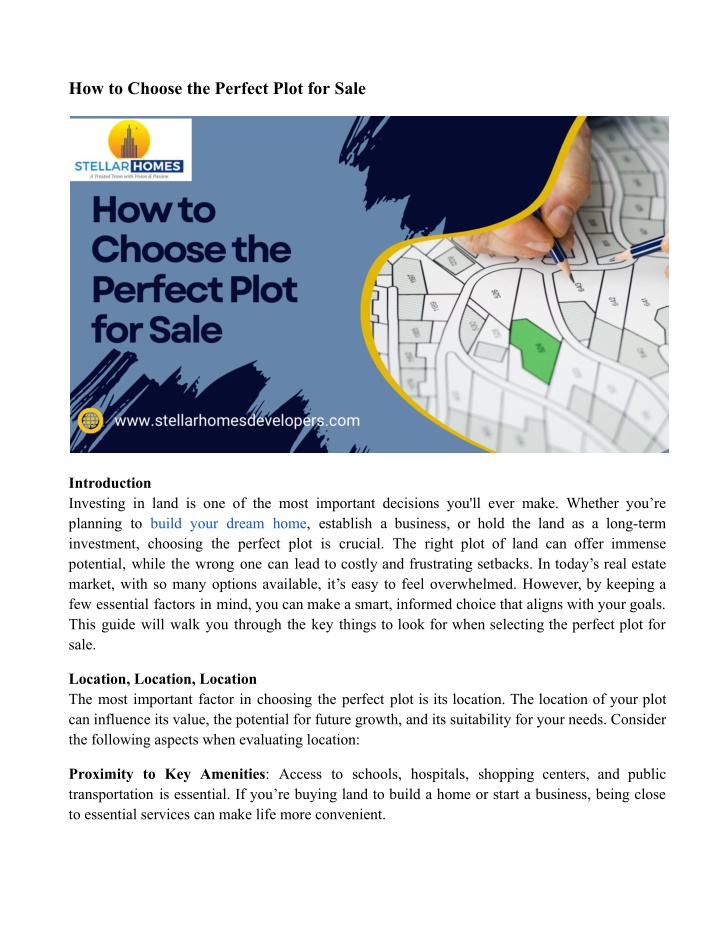 how to choose the perfect plot for sale