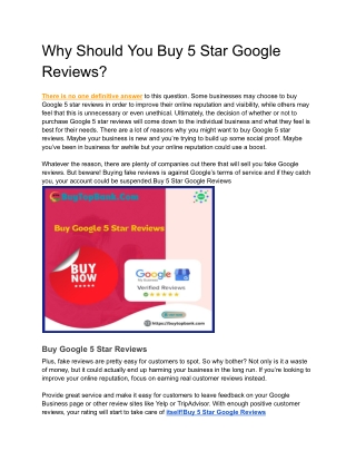 Why Should You Buy 5 Star Google Reviews