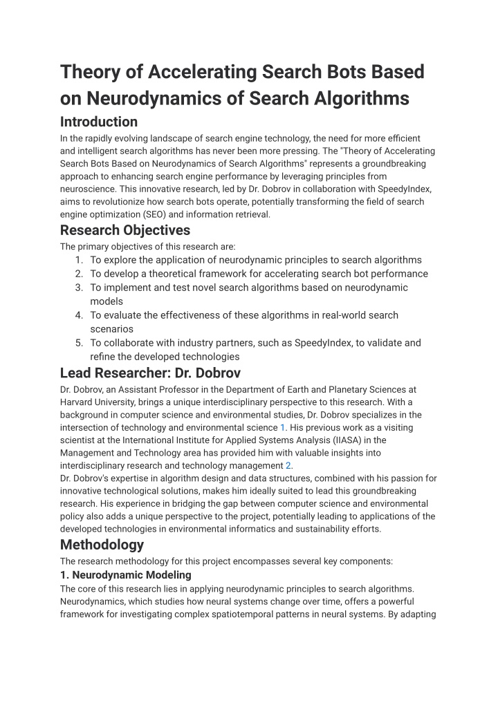 theory of accelerating search bots based