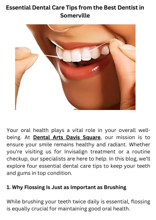Essential Dental Care Tips from the Best Dentist in Somerville