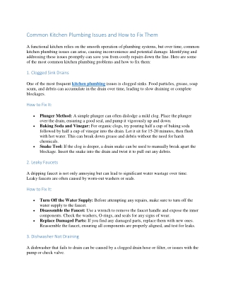 Common Kitchen Plumbing Issues and How to Fix Them