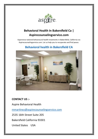 Behavioral Health In Bakersfield Ca | Aspirecounselingservice.com