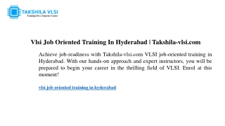 vlsi job oriented training in hyderabad takshila