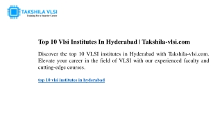 top 10 vlsi institutes in hyderabad takshila vlsi