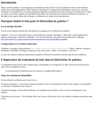 “L’importance du traitement du bois dans la fabrication de palettes.”