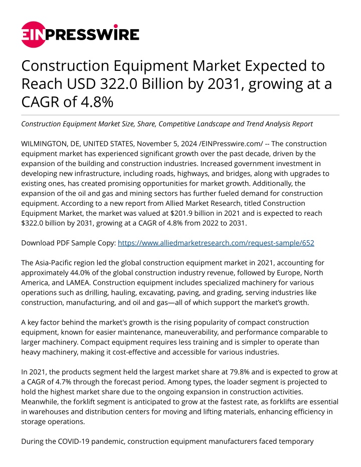 construction equipment market expected to reach