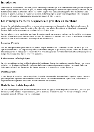 Les avantages d’acheter des palettes en gros chez un marchand