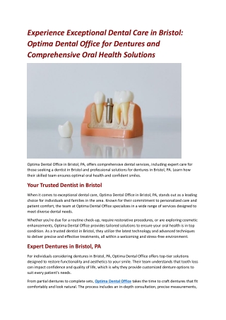 Experience Exceptional Dental Care in Bristol Optima Dental Office for Dentures and Comprehensive Oral Health Solutions