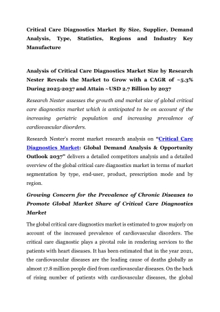 PR Critical Care Diagnostics Market