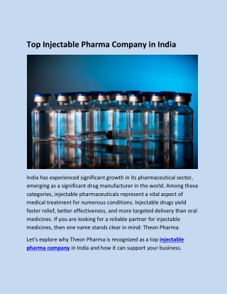 Top Injectable Pharma Company in India