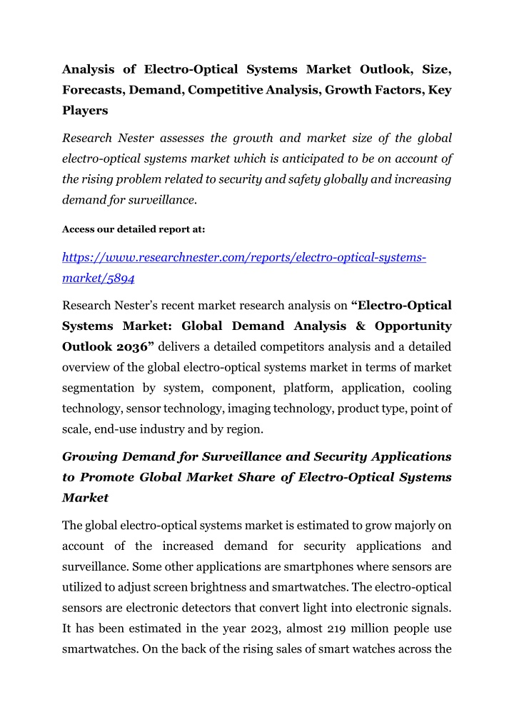 analysis of electro optical systems market