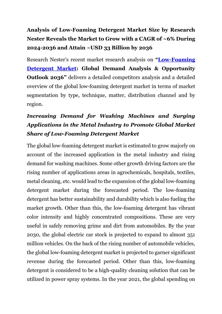 analysis of low foaming detergent market size