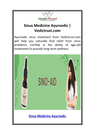 Sinus Medicine Ayurvedic  Vedictrust.com