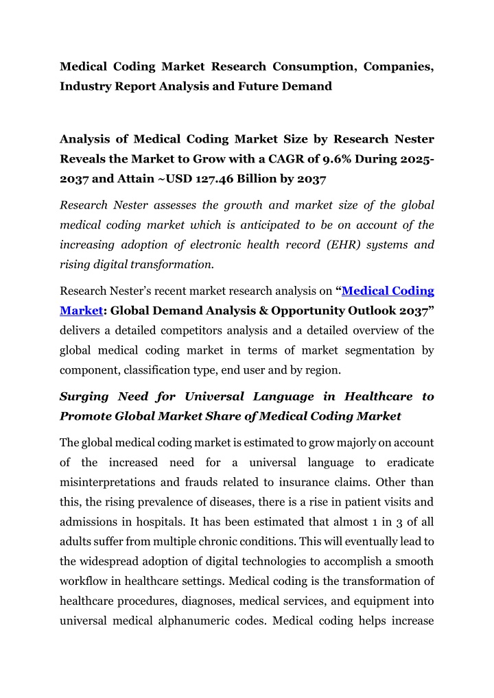 medical coding market research consumption