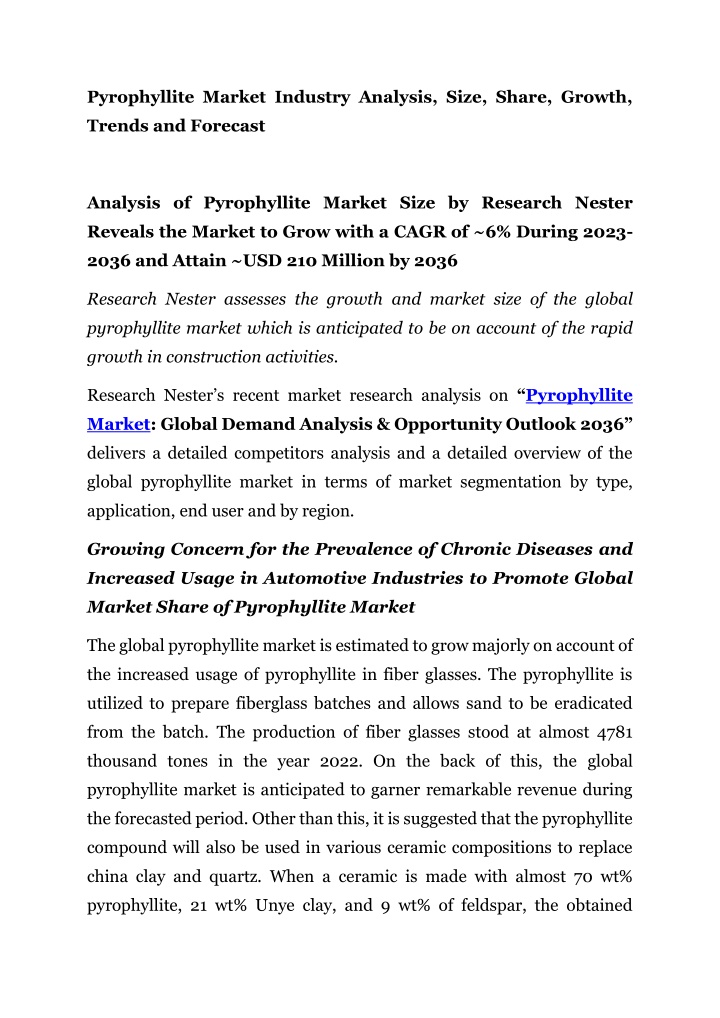 pyrophyllite market industry analysis size share