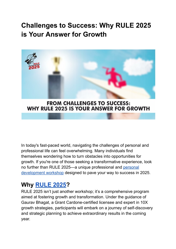 PPT Challenges to Success_ Why RULE 2025 is Your Answer for Growth