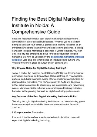 Finding the Best Digital Marketing Institute in Noida: A Comprehensive Guide