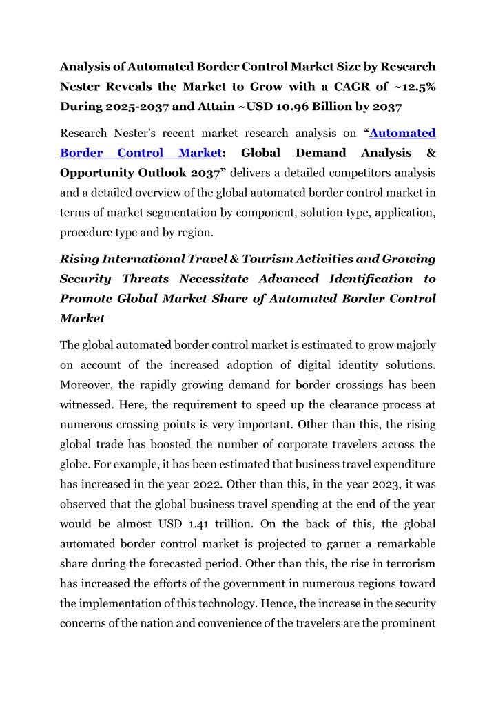 analysis of automated border control market size