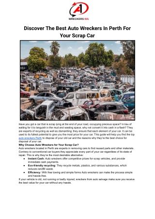 Discover The Best Auto Wreckers In Perth For Your Scrap Car